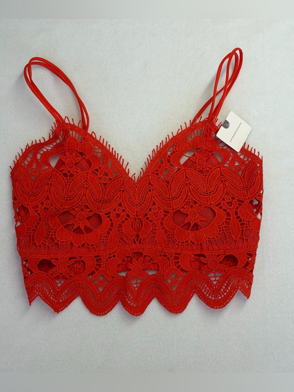 Anthropologie Red Lace Bralette Crop Top XS NWT